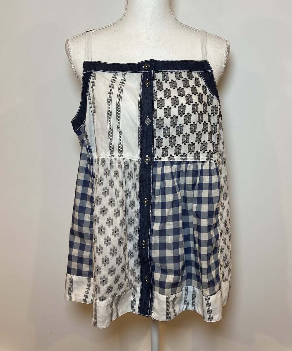 Pilcro and the Letterpress Mixed Pattern Patchwork Babydoll Tank Blue Cream M